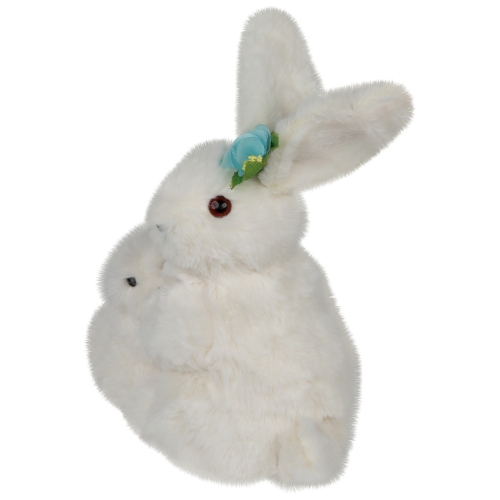 10" White Plush Standing Mother and Baby Easter Bunny Rabbit Spring Figure