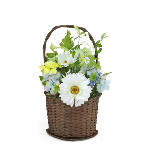 DARICE  14.5" And White Mixed Flower Artificial Spring Floral Arrangement With Basket In Blue
