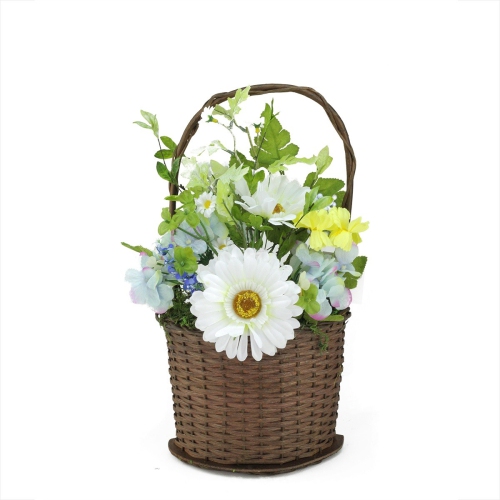14.5" Blue and White Mixed Flower Artificial Spring Floral Arrangement with Basket
