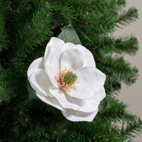 31" White and Green Artificial Magnolia Christmas Stem Decor