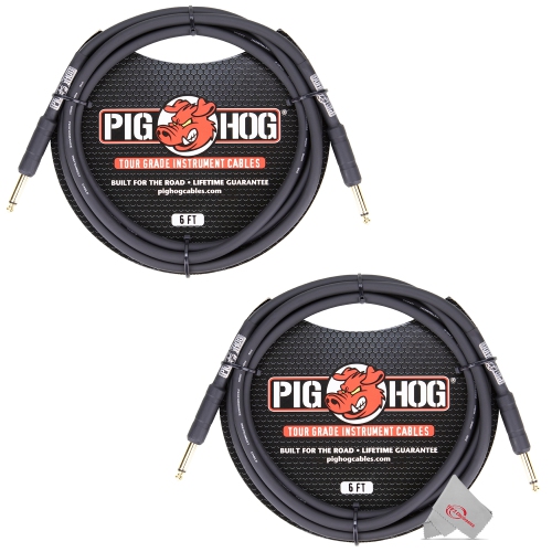 PIG HOG  Tour Grade 6 Ft Instrument Cable 1/4 Inch to 1/4 Inch Straight Connectors - Ph6R - 2 Units