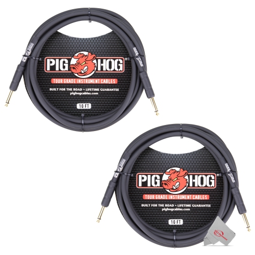 PIG HOG  Tour Grade 10Ft Instrument Cable 1/4 Inch to 1/4 Inch Straight Connectors - Ph10 - 2 Units In Black