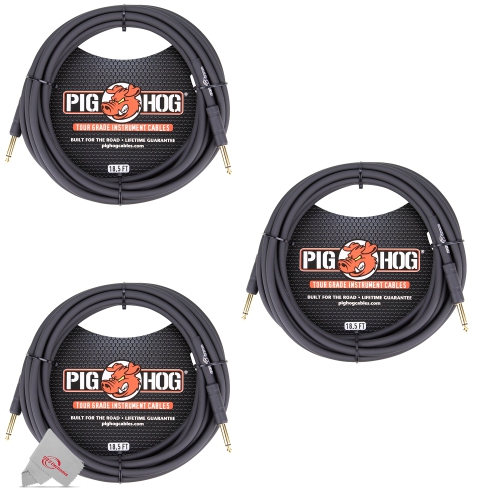 PIG HOG  Tour Grade 18.5 Ft Instrument Cable 1/4 Inch to 1/4 Inch Straight Connectors - Ph186 - 3 Units