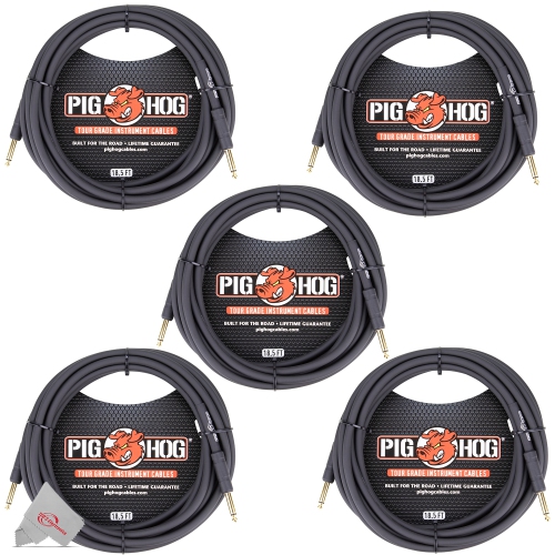 PIG HOG  Tour Grade 18.5 Ft Instrument Cable 1/4 Inch to 1/4 Inch Straight Connectors - Ph186 - 5 Units