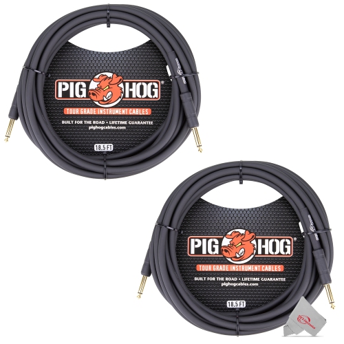 PIG HOG  Tour Grade 18.5 Ft Instrument Cable 1/4 Inch to 1/4 Inch Straight Connectors - Ph186 - 2 Units