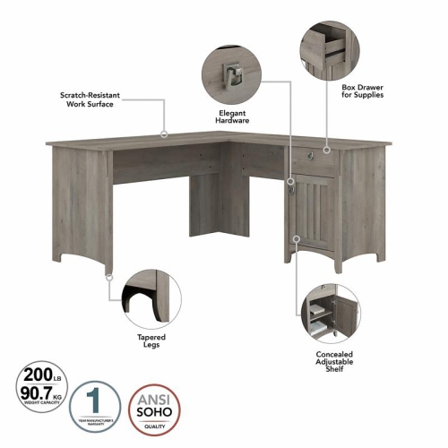 Trent Home 60"W Engineered Wood L Shaped Desk with Storage in Driftwood Gray