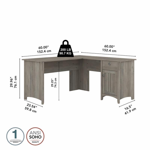 Trent Home 60"W Engineered Wood L Shaped Desk with Storage in Driftwood Gray