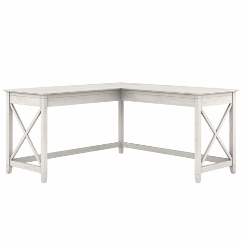 Trent Home 60"W Engineered Wood L Shaped Desk in Linen White Oak