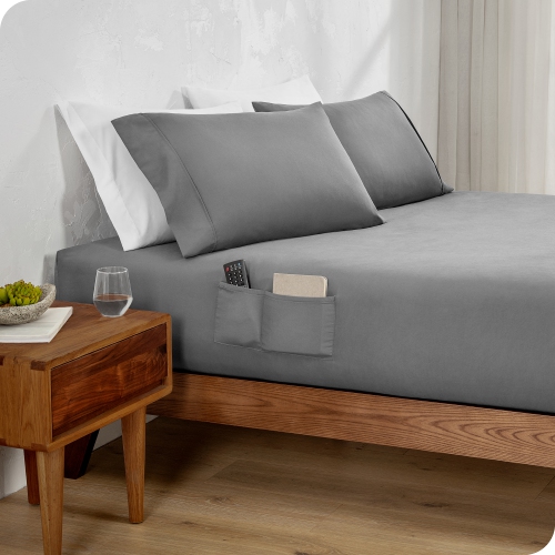 Bare Home Fitted Dual Pocket Bottom Sheet - Premium 1800 Microfiber - Ultra-Soft Wrinkle Free - Deep Side Pocket