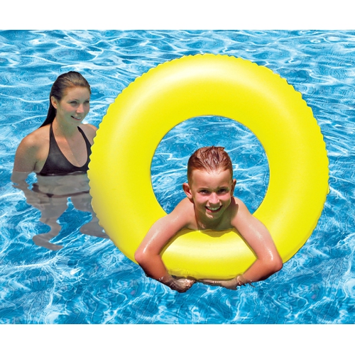 Inflatable Neon Yellow Swimming Pool Inner Tube Float, 35-Inch