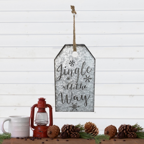 12.25" Silver and Black Metal Distressed "Jingle All The Way" Christmas Wall Decor
