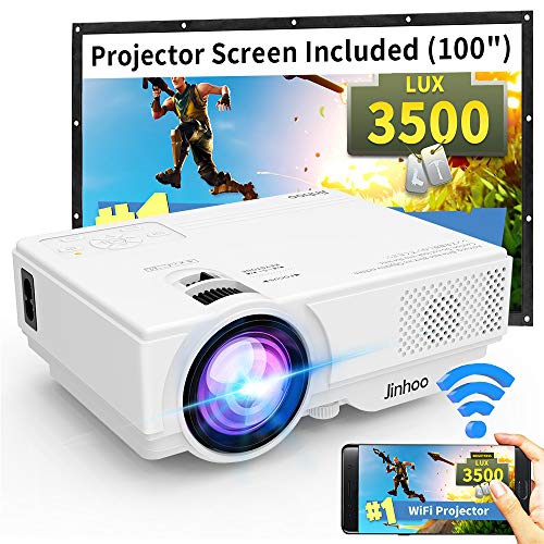 Jinhoo Mini Overhead Projector Full HD 1080P Supported, Home Theater with 176'' Projection Size with 100" Projector Screen - Open Box