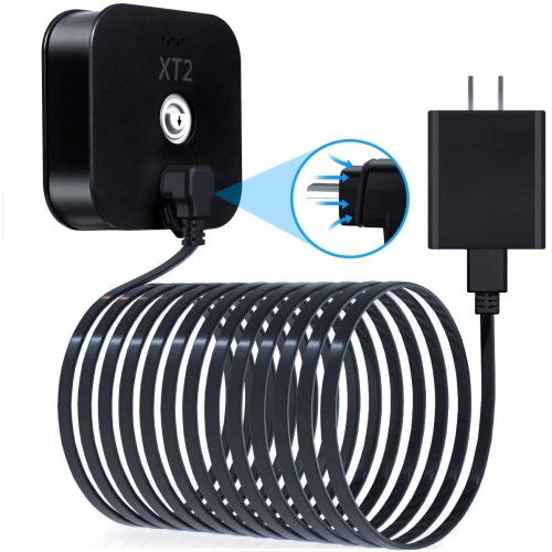 30 FT Blink XT XT2 Micro USB Cable with Charger Adapter, Charger Brick and Right Angled 90 Degree Micro USB End Charging Cord, Outdoor Waterproof