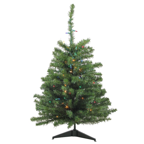 3' Pre-Lit Medium Canadian Pine Artificial Christmas Tree - Multicolor Lights