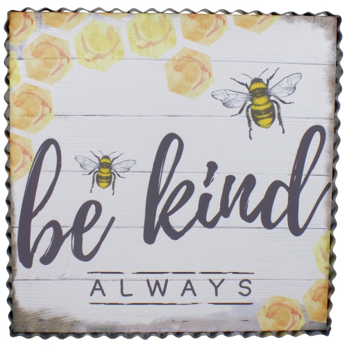 Metal Framed "Be Kind Always" Bumble Bee Decorative Canvas Wall Art 12"