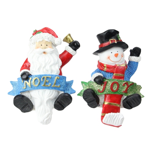 Set of 2 Santa and Snowman Glittered Christmas Stocking Holders 6.25"