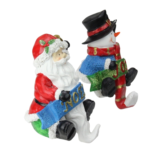 Set of 2 Santa and Snowman Glittered Christmas Stocking Holders 6.25"