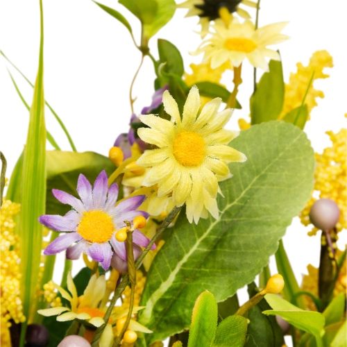 Daisy and Berry Floral Spring Wreath, Yellow and Purple 25"
