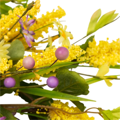 Daisy and Berry Floral Spring Wreath, Yellow and Purple 25"