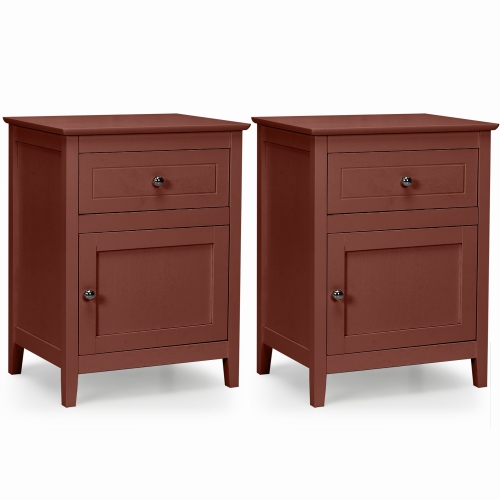 COSTWAY  2PCs Nightstand With Drawer Accent Side End Table Storage Cabinet