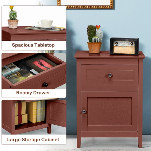 Costway 2PCS Nightstand with Drawer Accent Side End Table Storage Cabinet
