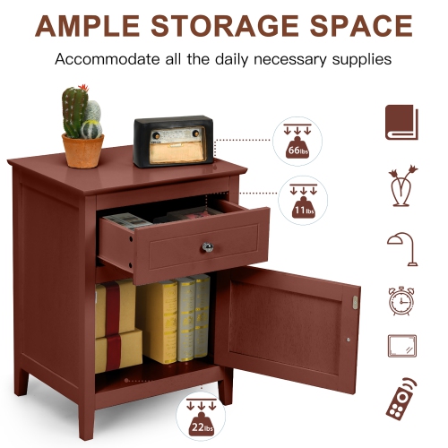 Costway 2PCS Nightstand with Drawer Accent Side End Table Storage Cabinet