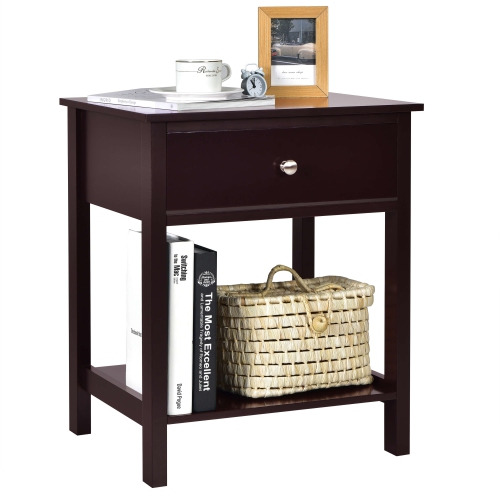 Costway Nightstand With Drawer Storage Shelf Wooden Bedside Sofa Side ...