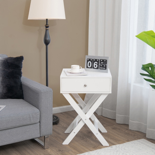 Costway Side Nightstand with Drawer x Shaped Structure Accent Sofa End Table
