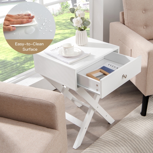 Costway Side Nightstand with Drawer x Shaped Structure Accent Sofa End Table