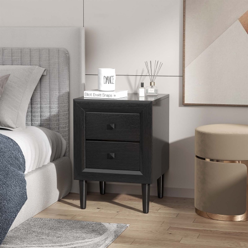 Costway Nightstand End Bedside Coffee Table Wooden Leg Storage Drawers