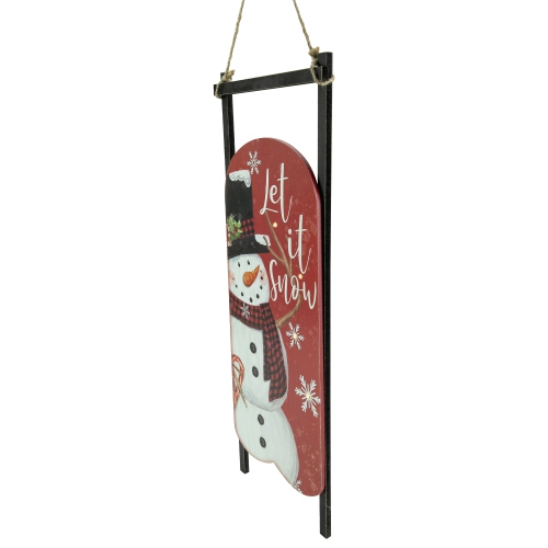 21.75" LED Lighted 'Let it Snow' Snowman Sled Christmas Wall Sign