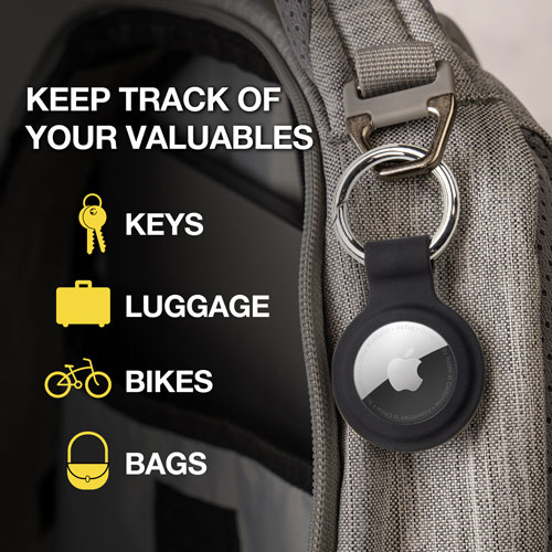 Porte-clés protecteur en silicone de Scosche pour AirTag - Ensemble de 4 - Noir/Rouge/Blanc/Bleu