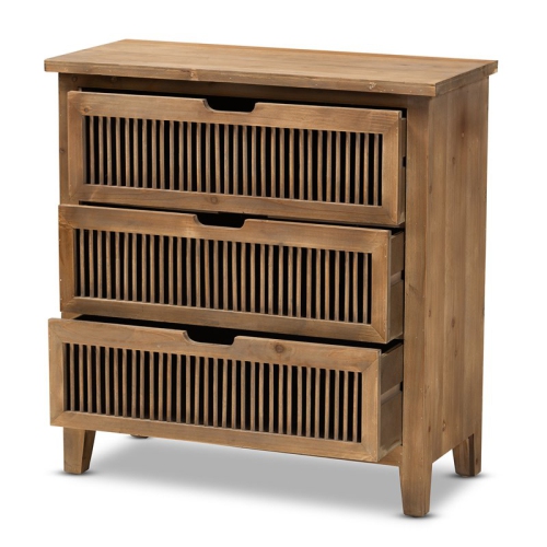 Bowery Hill Medium Oak Finished 3-Drawer Wood Spindle Chest