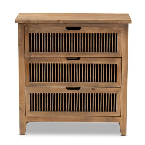 Bowery Hill Medium Oak Finished 3-Drawer Wood Spindle Chest