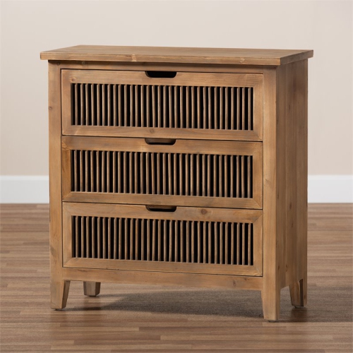 Bowery Hill Medium Oak Finished 3-Drawer Wood Spindle Chest