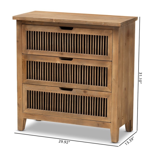 Bowery Hill Medium Oak Finished 3-Drawer Wood Spindle Chest