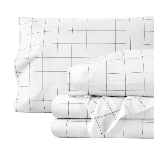 BARE HOME  100% Organic Cotton Sheet Set - Crisp Percale Weave - Lightweight & Breathable (Grid, Twin Xl)