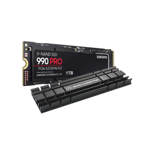 Disque SSD interne M.2 2280 1&nbsp;To PCIe Gen 4 x4 NVMe 2,0 990 de Samsung avec micro connecteurs 5&nbsp;mm, dissipateur thermique discret et vis de