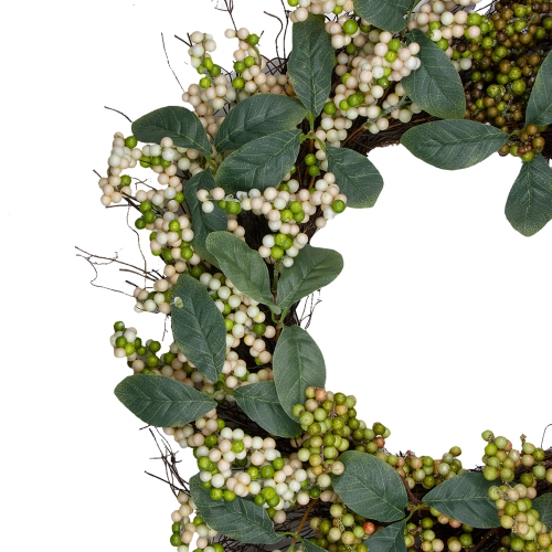 Berries and Leaves Twig Artificial Wreath, Green 24-Inch