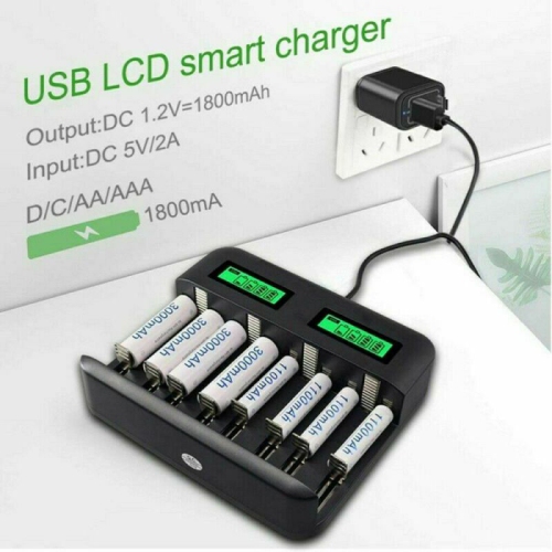 ISTAR 8 Bay Universal Battery Charger with LCD Display Charger for AA/AAA C D Ni-MH Rechargeable Batteries