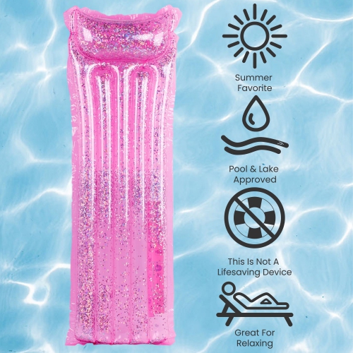 67" Inflatable Pink Glitter Swimming Pool Lounge