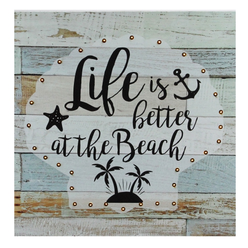 Battery Operated LED Lighted Beach Wall Art Plaque 12" x 12"