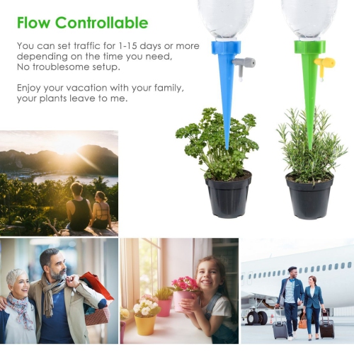 Self Watering Stakes Water Spikes Automatic Drip Irrigation System with Slow Release Control Valve Switch for Garden Plants Indoor & Outdoor