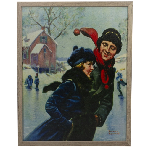 NORTHLIGHT  19" Fiber Optic Norman Rockwell 'couple Ice Skating' Christmas Wall Art