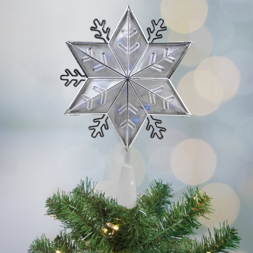 10" Lighted Silver Snowflake Christmas Tree Topper - Blue Lights