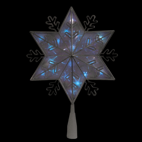 10" Lighted Silver Snowflake Christmas Tree Topper - Blue Lights