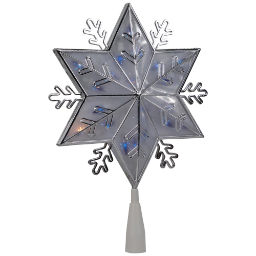 10" Lighted Silver Snowflake Christmas Tree Topper - Blue Lights