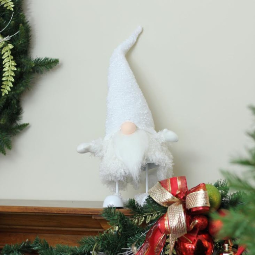 24" Pure White Sparkling Saul Bobble Action Christmas Gnome