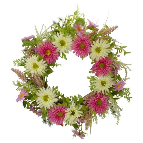 NORTHLIGHT  Chrysanthemum And Berry Floral Spring Wreath, Pink And 23" In Yellow