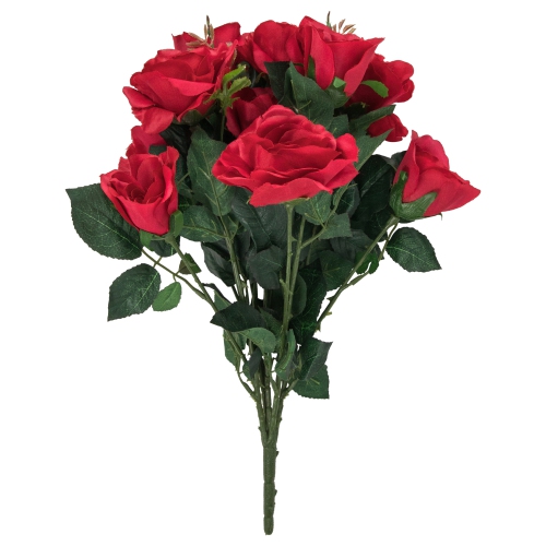 18" Red Artificial Rose Bush Flower Bouquet